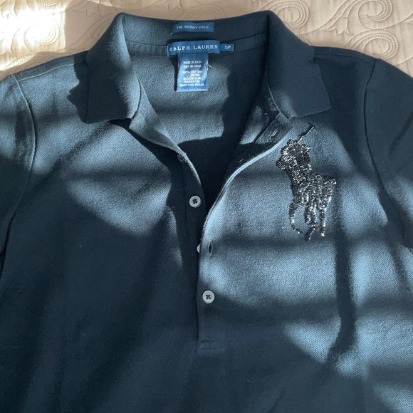 Ralph Lauren Tops - NWOT Women's Ralph Lauren Skinny-Fit Black Beaded Big Pony Polo Shirt / Size S